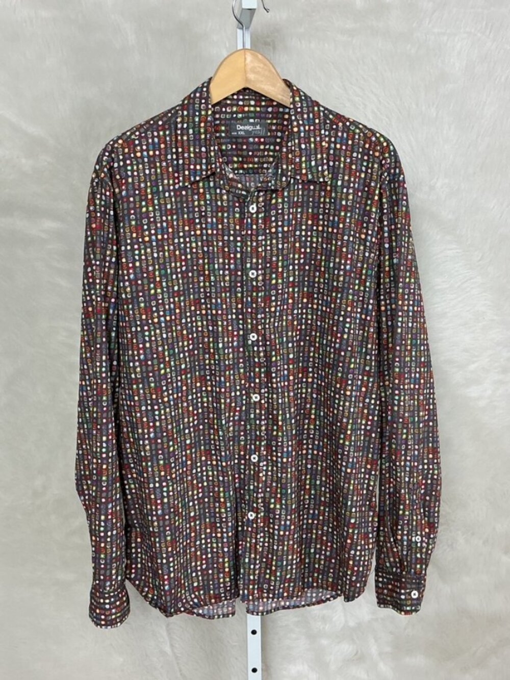 Desigual Men's  Rainbow Multicolor Stylized Polka Dot Button Front Shirt XXL